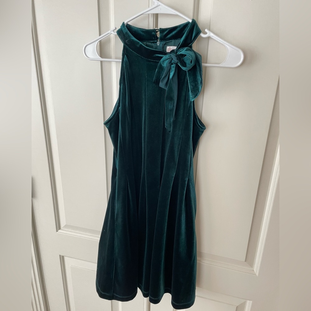 Sleeveless velvet green dress. Gorgeous!